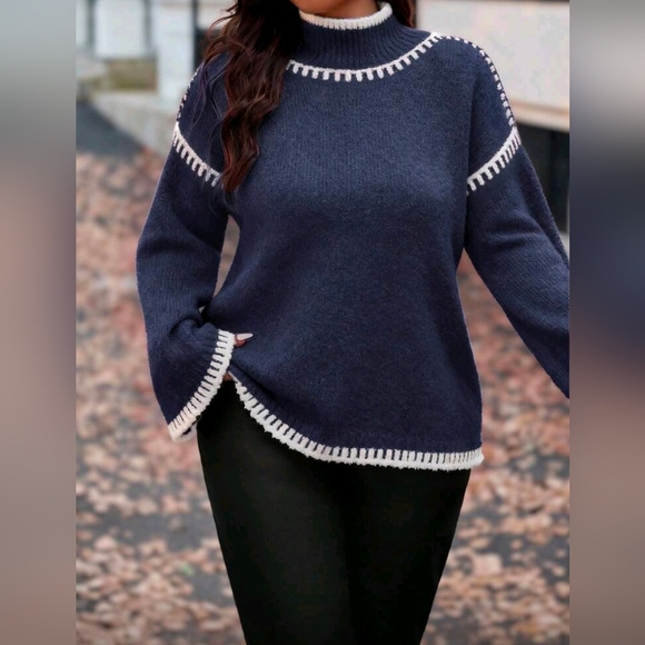 River Contrast Trim Mock Neck Sweater main image 0